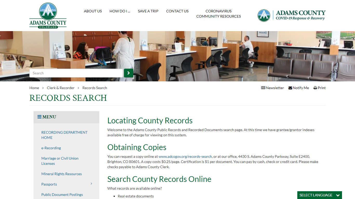 Records Search - Adams County, Colorado